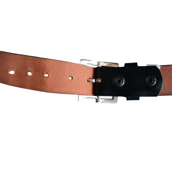 Vintage Mens 44 Leather Black India 1990's With Silver Buckle - Picture 4 of 6